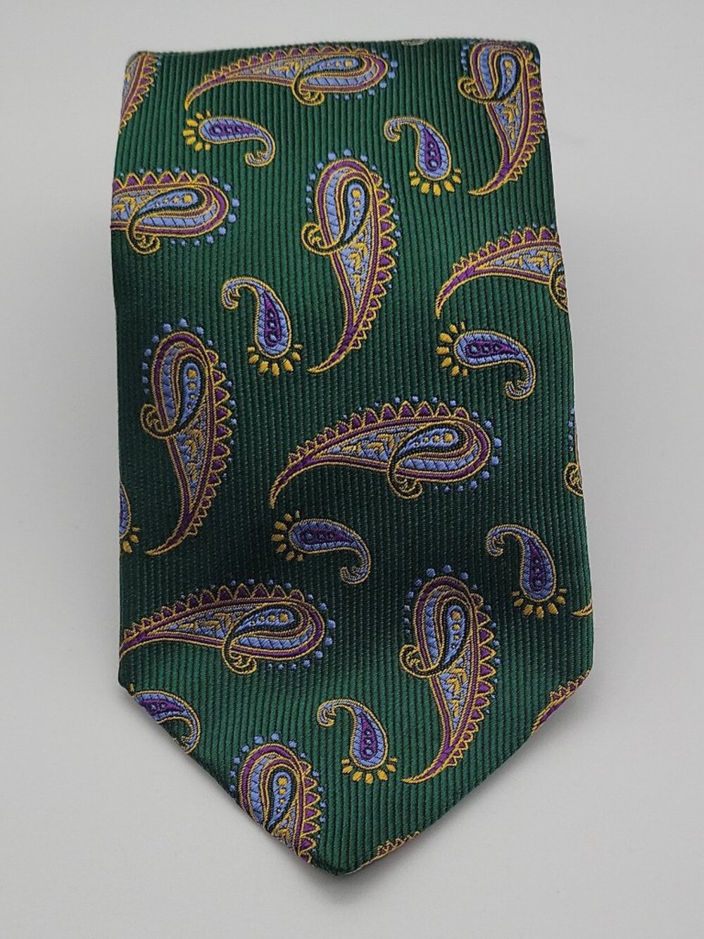 KOLTE COUTURE 100% Silk Paisley Woven Green Purple Gold Blue Men's Tie Handmade